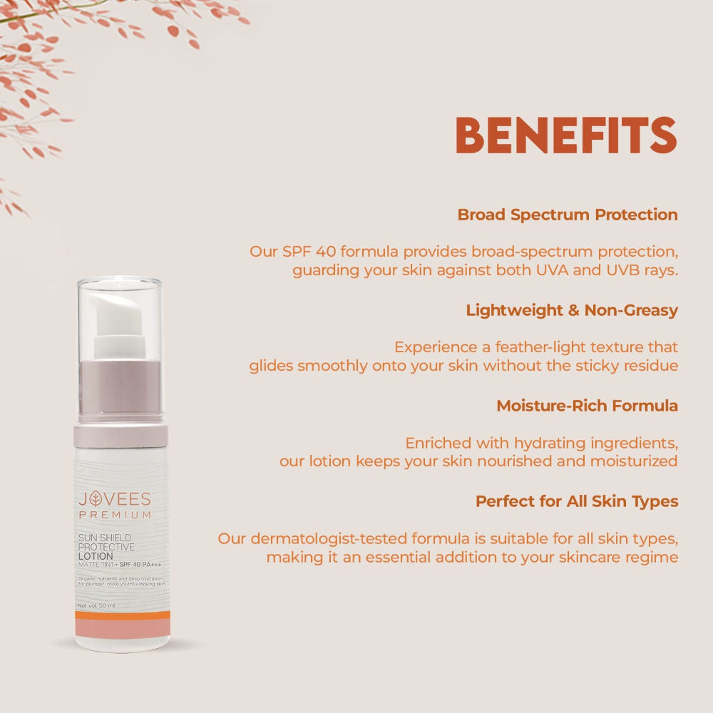 Premium Sun Shield Protective Lotion Spf 40 Matte Tint Lightweight And Oil Free