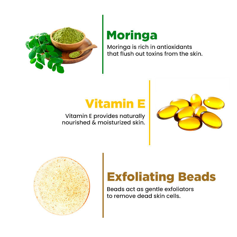 Moringa Gentle Face Scrub For Fresh Clear Skin Removes Blackheads Dead Skin Cells Tan