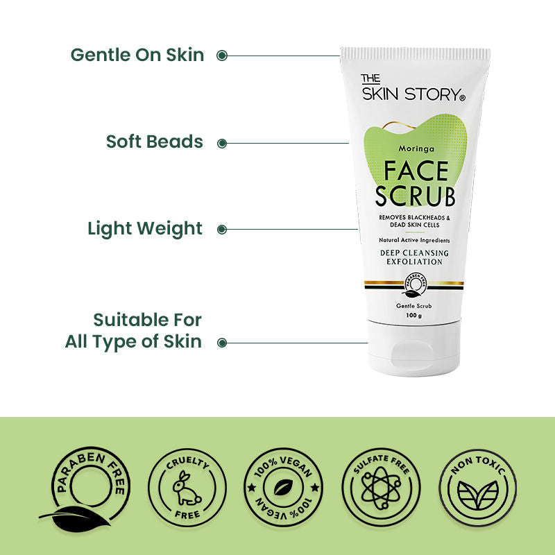 Moringa Gentle Face Scrub For Fresh Clear Skin Removes Blackheads Dead Skin Cells Tan