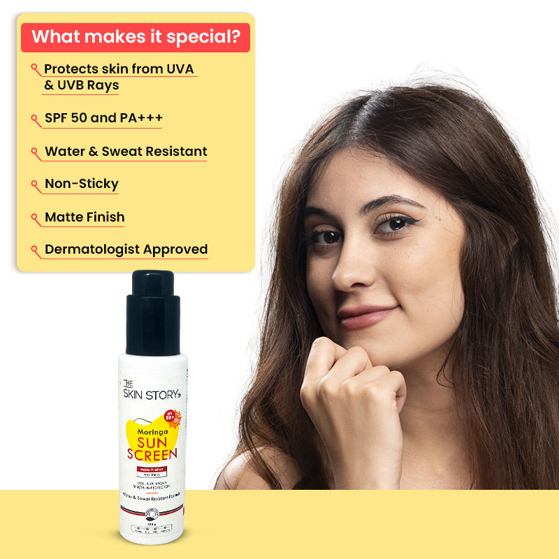 Moringa Face Sunscreen SPF 50+ PA+++ For Detan, Anti-Aging, No White Cast, Non Sticky