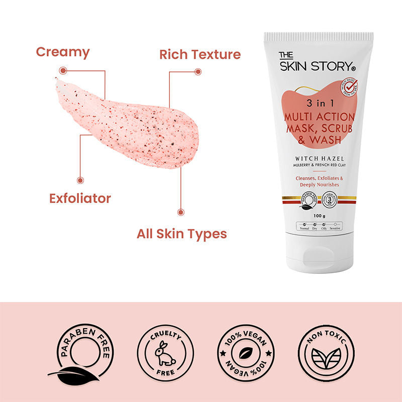 3 in 1 Multi Action Face Mask, Scrub & Wash For Deeply Cleansed, Healthy Looking Skin