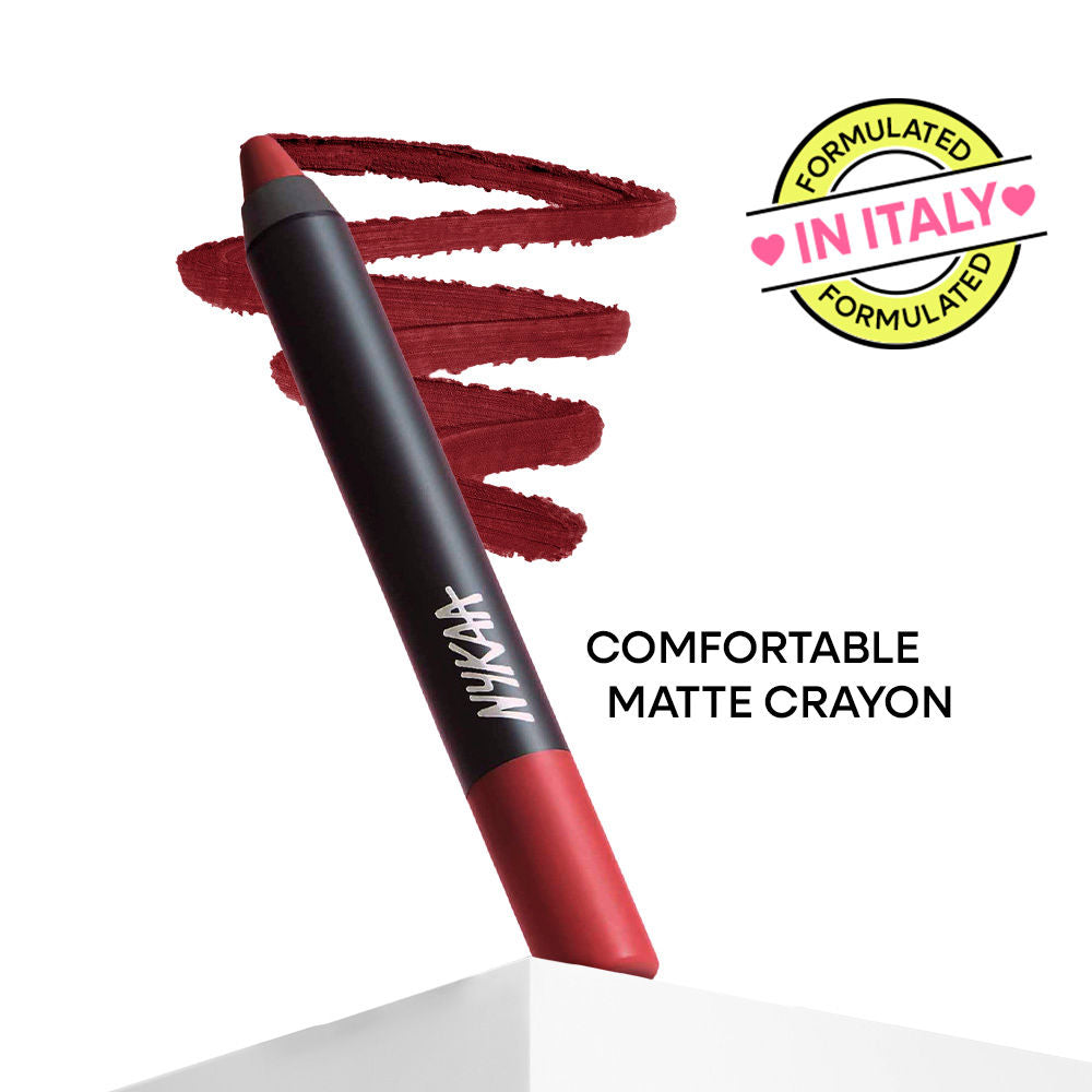 Nykaa Matte-illicious Transferproof Lip Crayon Lipstick with Free Sharpener - Perfect Plum 02