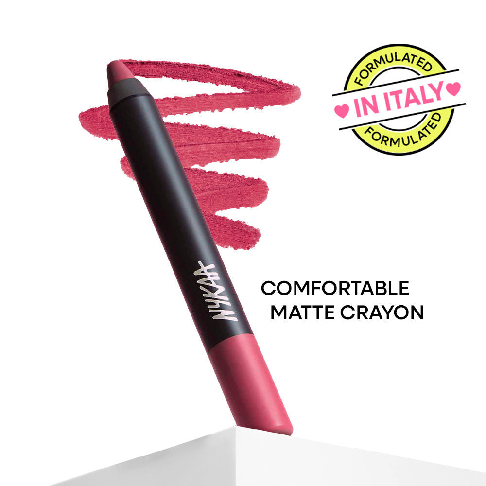 Nykaa Matte-illicious Transferproof Lip Crayon Lipstick with Free Sharpener - Pink On Fleek 03