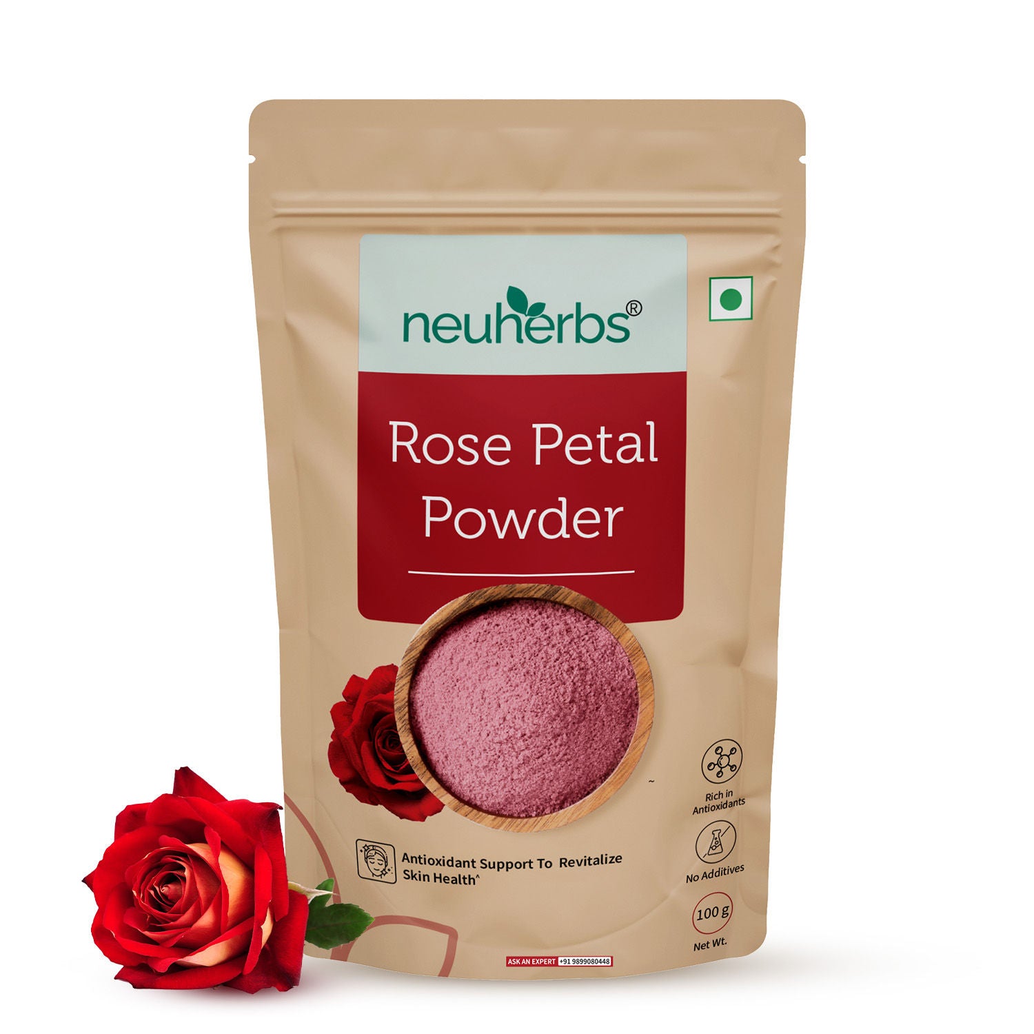 Rose Petal Powder to Revitalize Skin Health with Antioxidants and No Additives - 100 g