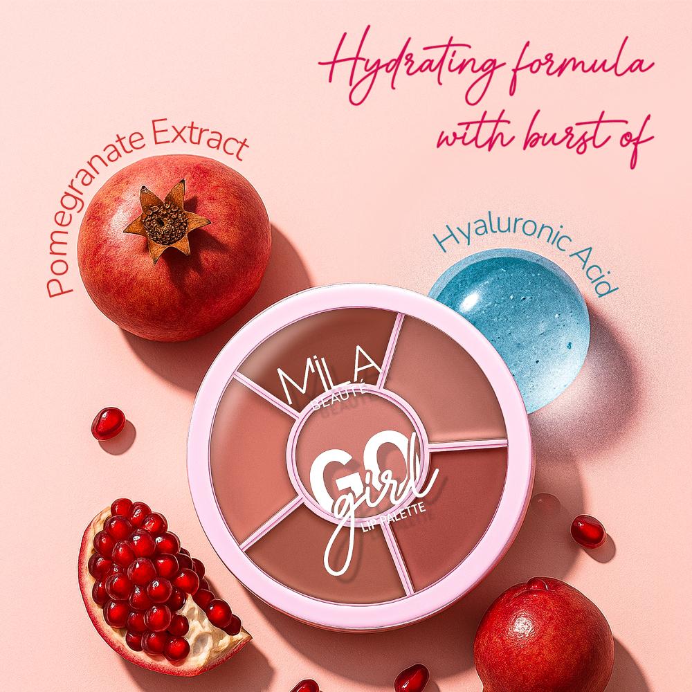 Mila Beaute Go Girl Lip Palette With Hyaluronic Acid & Pomegranate Extract