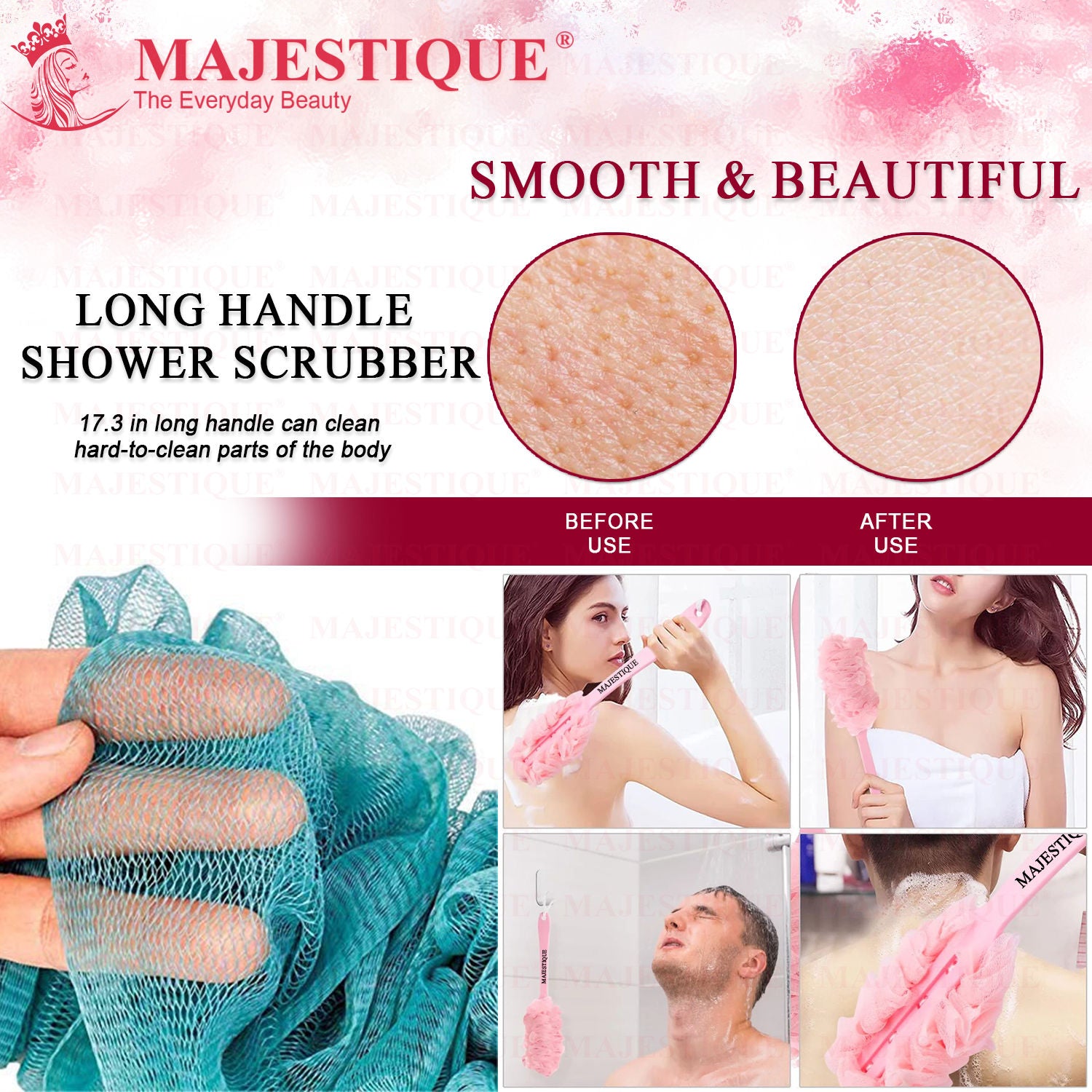 Long Handle Bath Loofah (Colour May Vary)