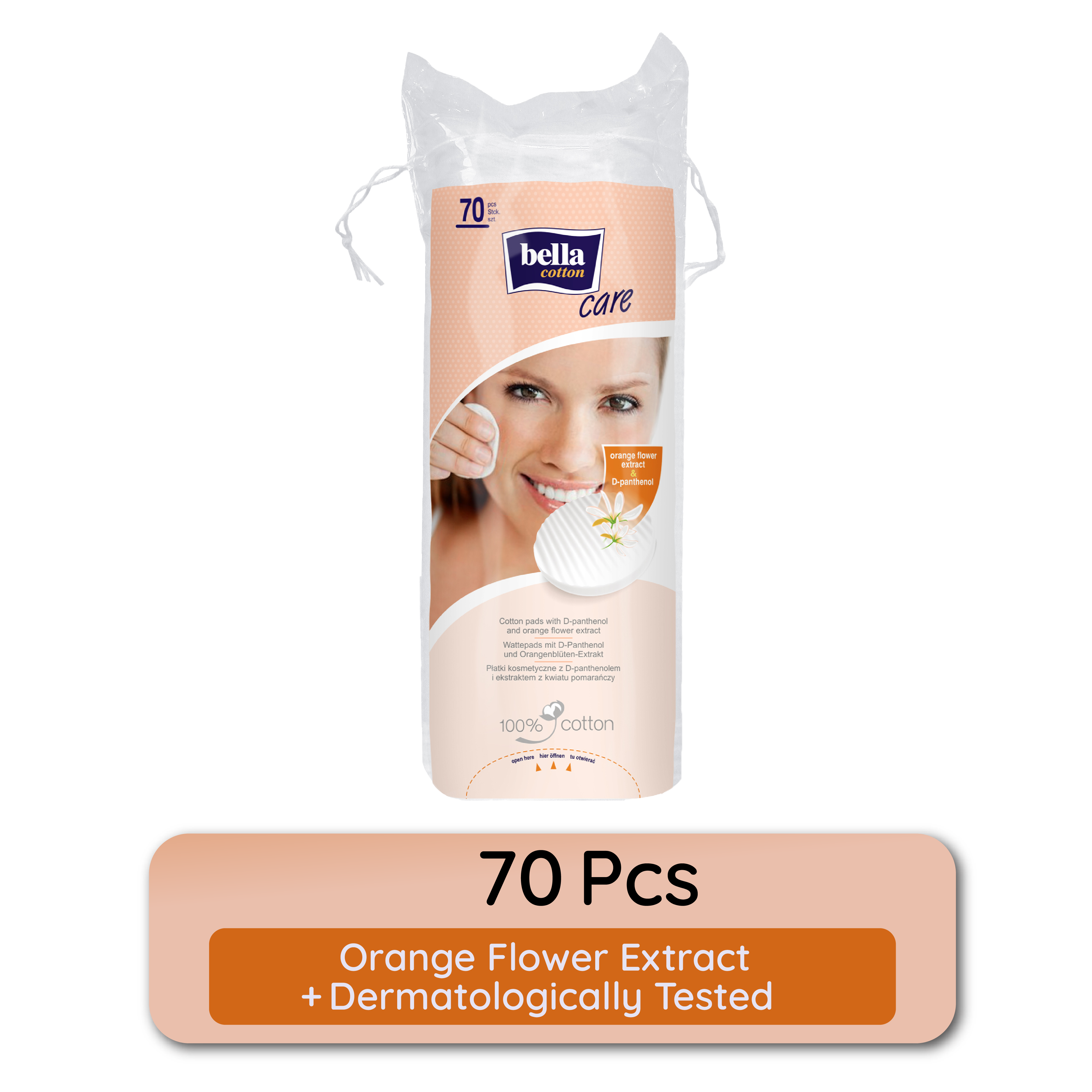 Cotton Pads With D Panthenol & Orange Blossom Extracts, 100% Cotton, Double Sided