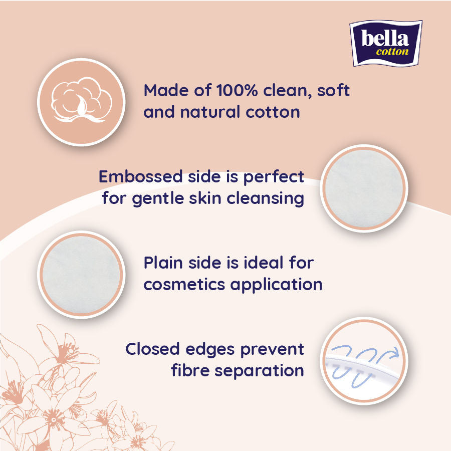 Cotton Pads With D Panthenol & Orange Blossom Extracts, 100% Cotton, Double Sided