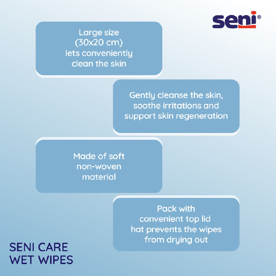 Seni Care Wet Wipes For Adults XXL, With Vitamin E And Allantoin, Balanced PH, Ready To Use