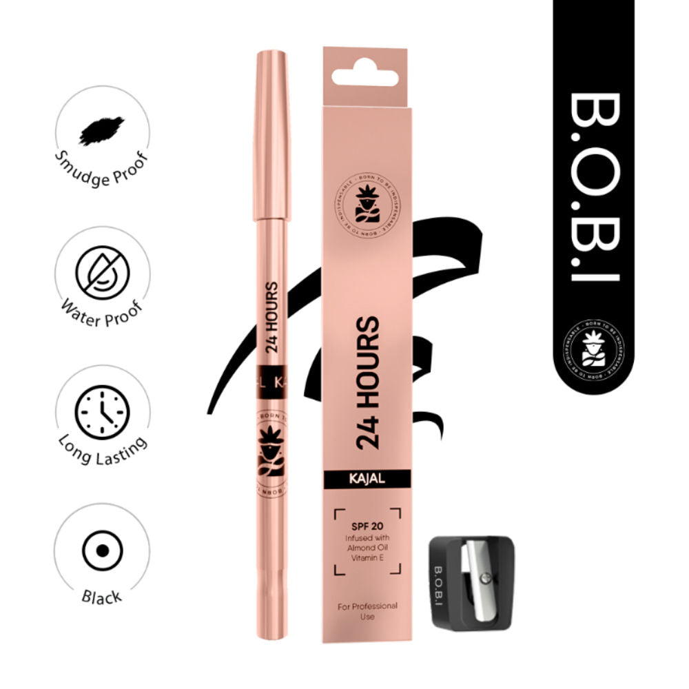 24 Hour Black Kajal, Long Lasting, Smudge Proof, Waterproof, Deep Black, 1.5gm