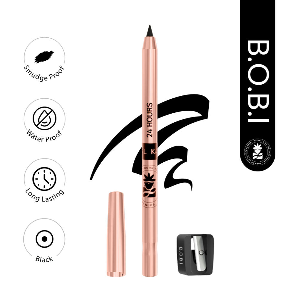 24 Hour Black Kajal, Long Lasting, Smudge Proof, Waterproof, Deep Black, 1.5gm