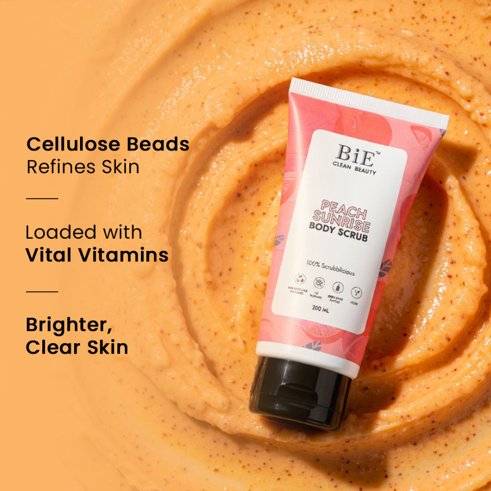 BiE Peach Sunrise Body Scrub - Gently Exfoliates, Removes Dead Skin & Brightens Mild Exfoliator