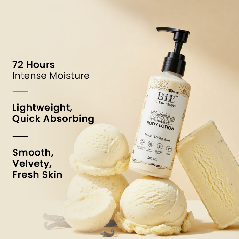 BiE Vanilla Sorbet Body Lotion with Hyaluronic Acid & Niacinamide for 72H Hydration & Moisturization