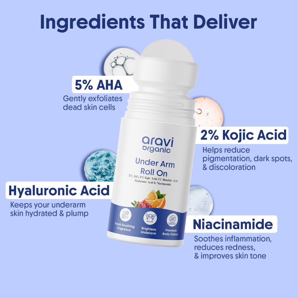 Underarm Roll On - 5% AHA BHA + Kojic Acid For Dark Pigmentation & Odor Control