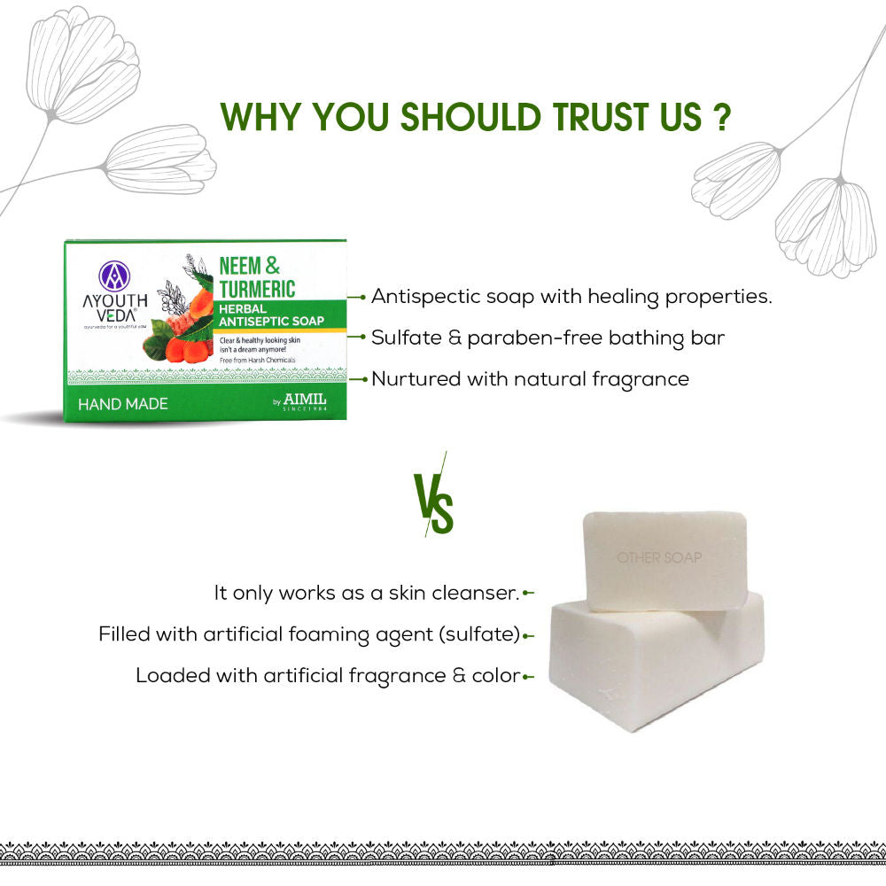 Neem & Turmeric Herbal Antiseptic Soap to Deep Clean & Reduce Acne for Clear Skin