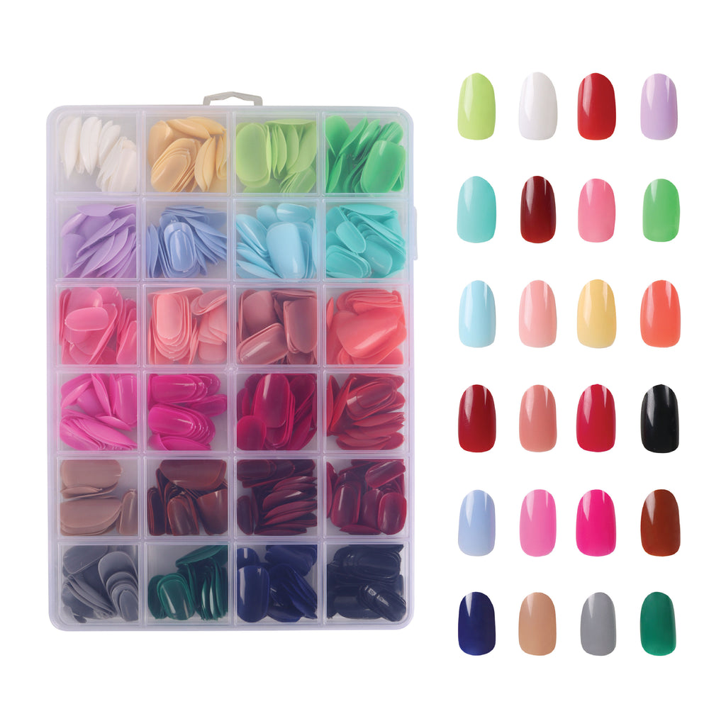 False Nails - Box Of 576 Pcs Press On/ Fake Nails In 24 Colours (Glue Not Included)