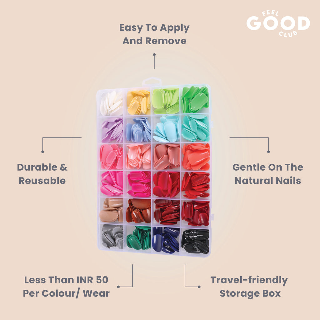 False Nails - Box Of 576 Pcs Press On/ Fake Nails In 24 Colours (Glue Not Included)
