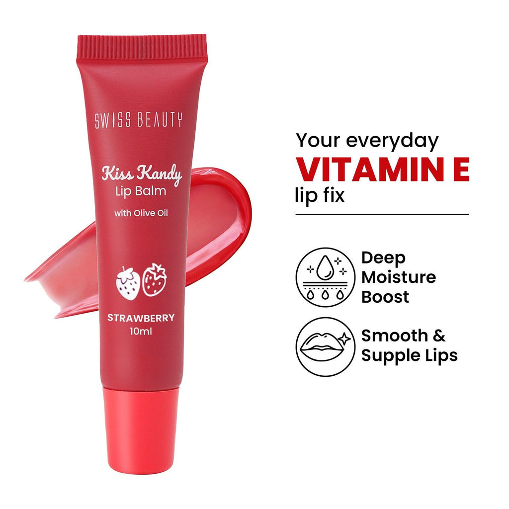 Kiss Kandy Tinted Lip Balm, Non-Sticky with Olive Oil & Vitamin E - 7 Strawberry