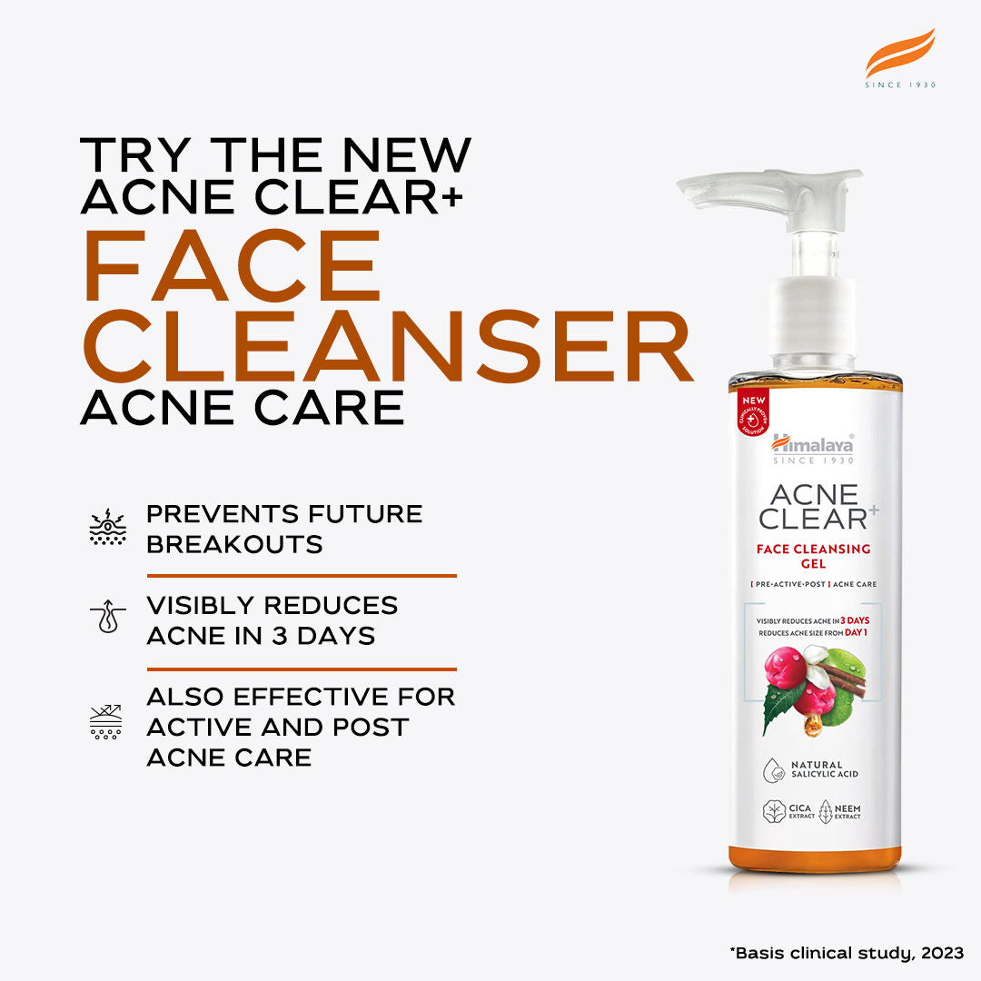Acne Clear+ Face Cleansing Gel with Natural Salicylic Acid for Reducing Acne & Sebum