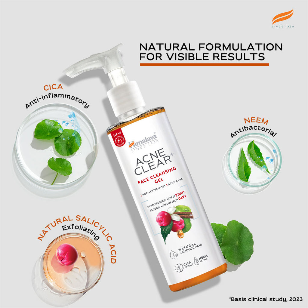 Acne Clear+ Face Cleansing Gel with Natural Salicylic Acid for Reducing Acne & Sebum