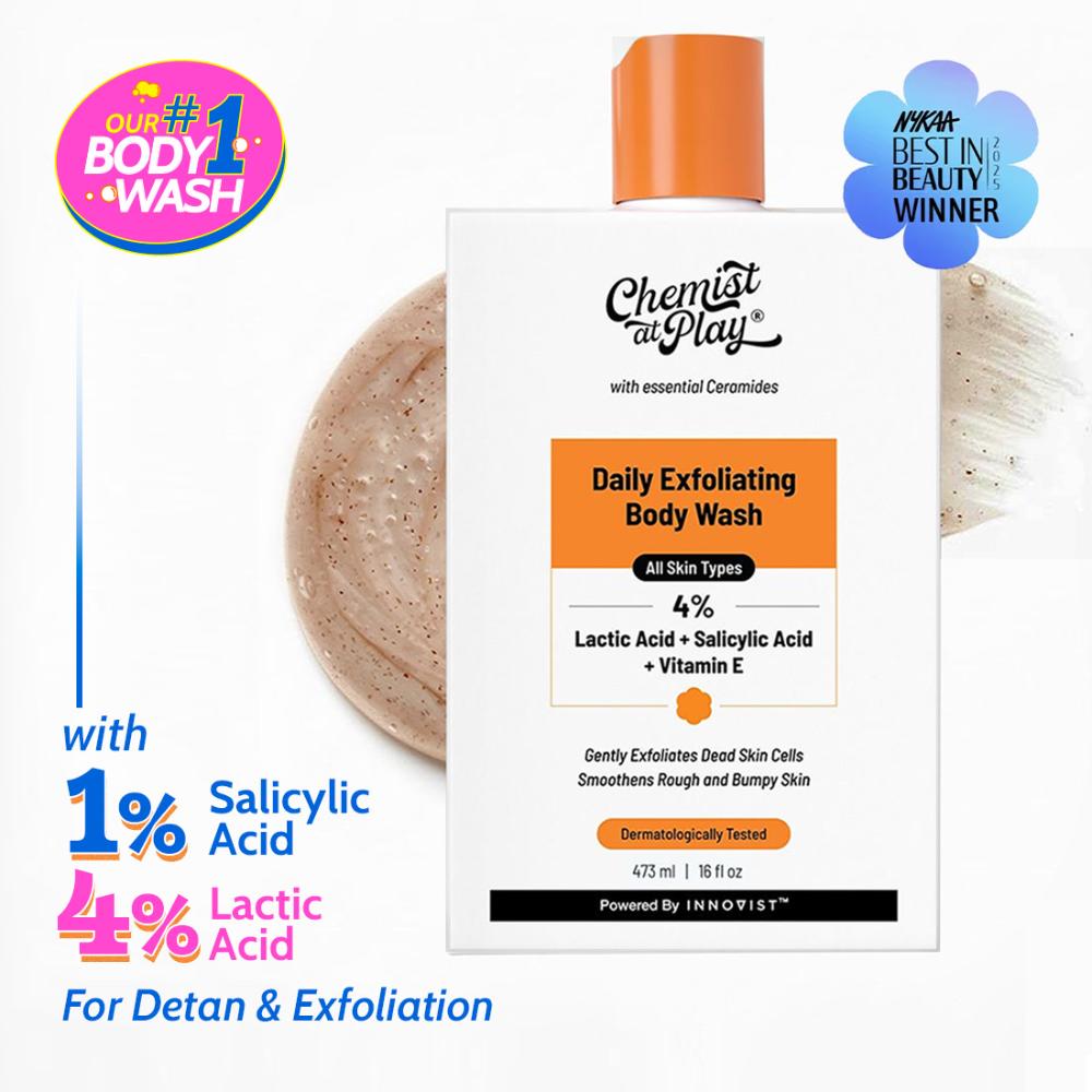 Exfoliating Body Wash with 4% Lactic Acid, Salicylic Acid & Vit E, Treats Back Acne