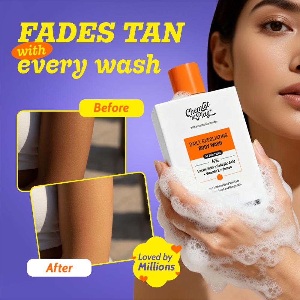 Exfoliating Body Wash with 4% Lactic Acid, Salicylic Acid & Vit E, Treats Back Acne
