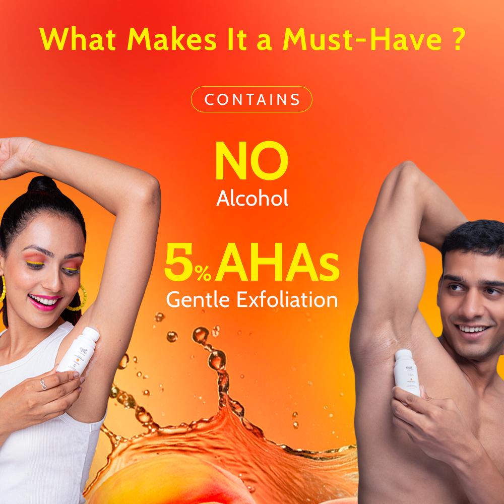 5% AHA Underarm Roll On Lactic Acid Deodrant for Men & Women - Peach Fragrance