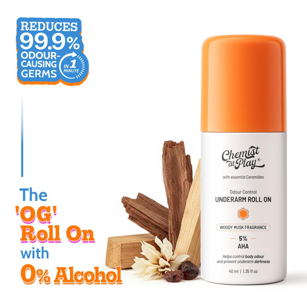 5% AHA Underarm Roll On Lactic Acid for Dark Underarm & Odour Control - Woody Musk