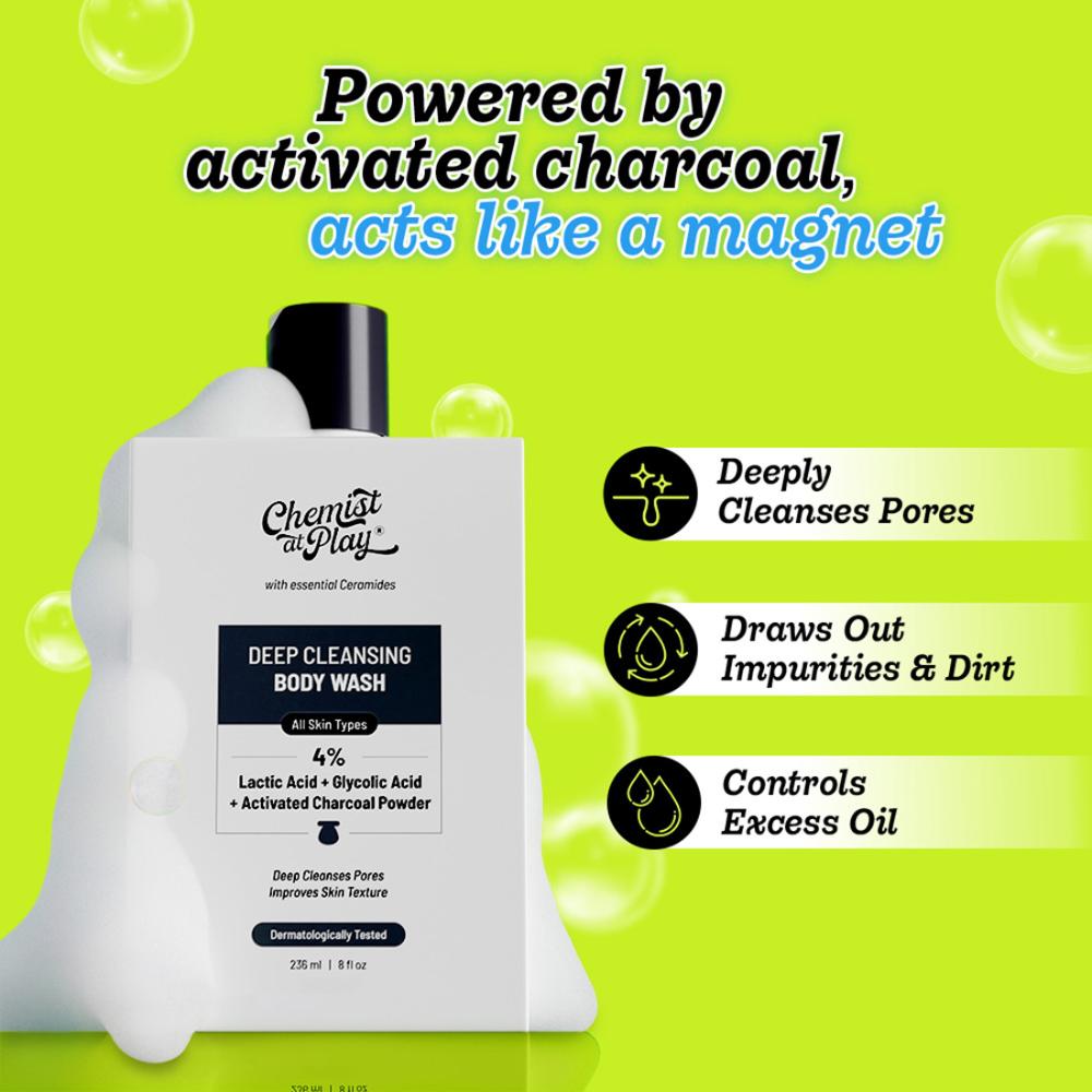 Deep Cleansing Body Wash, Activated Charcoal for Detox & Pore Cleanse, Oudh Scent