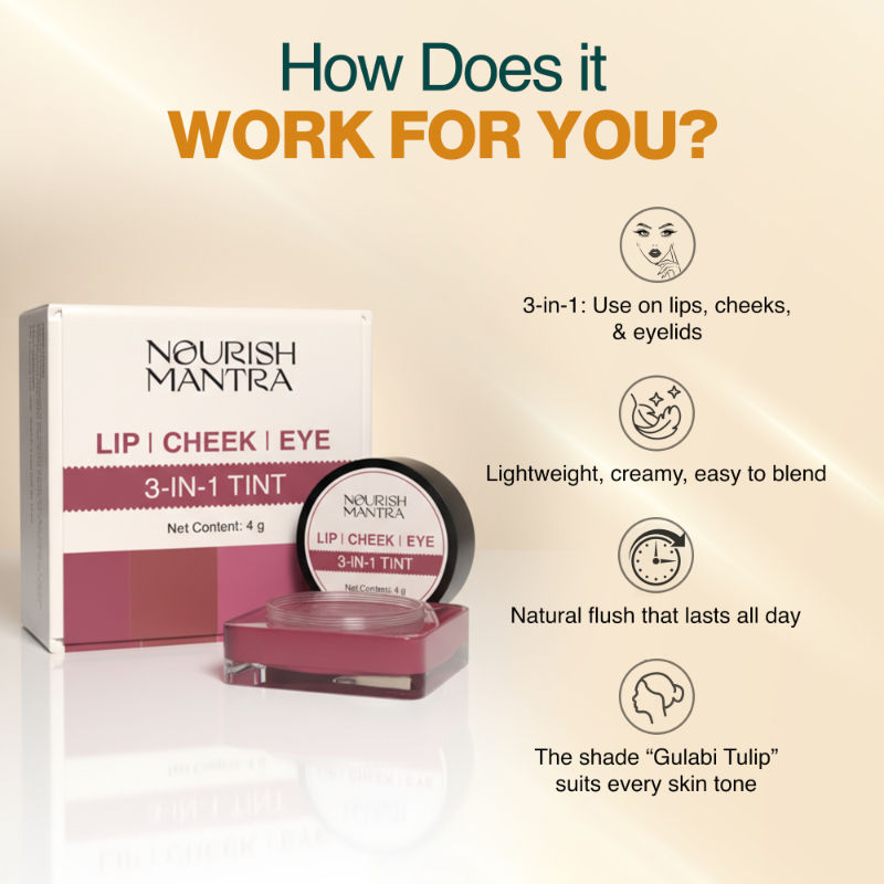 Lip, Cheek, & Eye Tint with Rich Pigment and Long-lasting Color 3 in 1