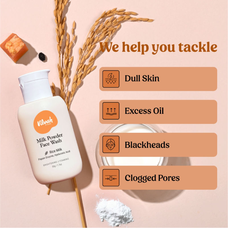 Milk Powder Face Wash For Deep Cleansing With Rice Milk, Papain Enzymes & Hyaluronic Acid