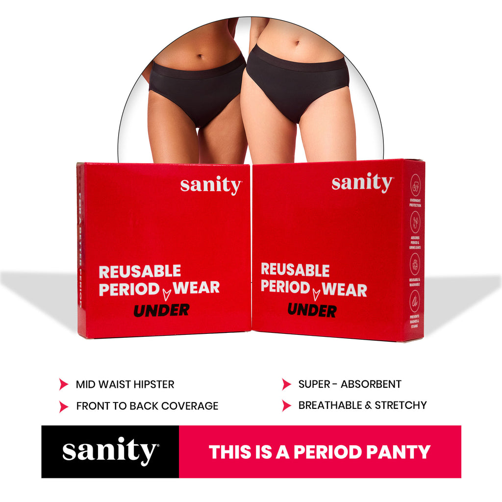 Mid Rise Hipster, Leakproof and Reusable Black Period Panties - Size S