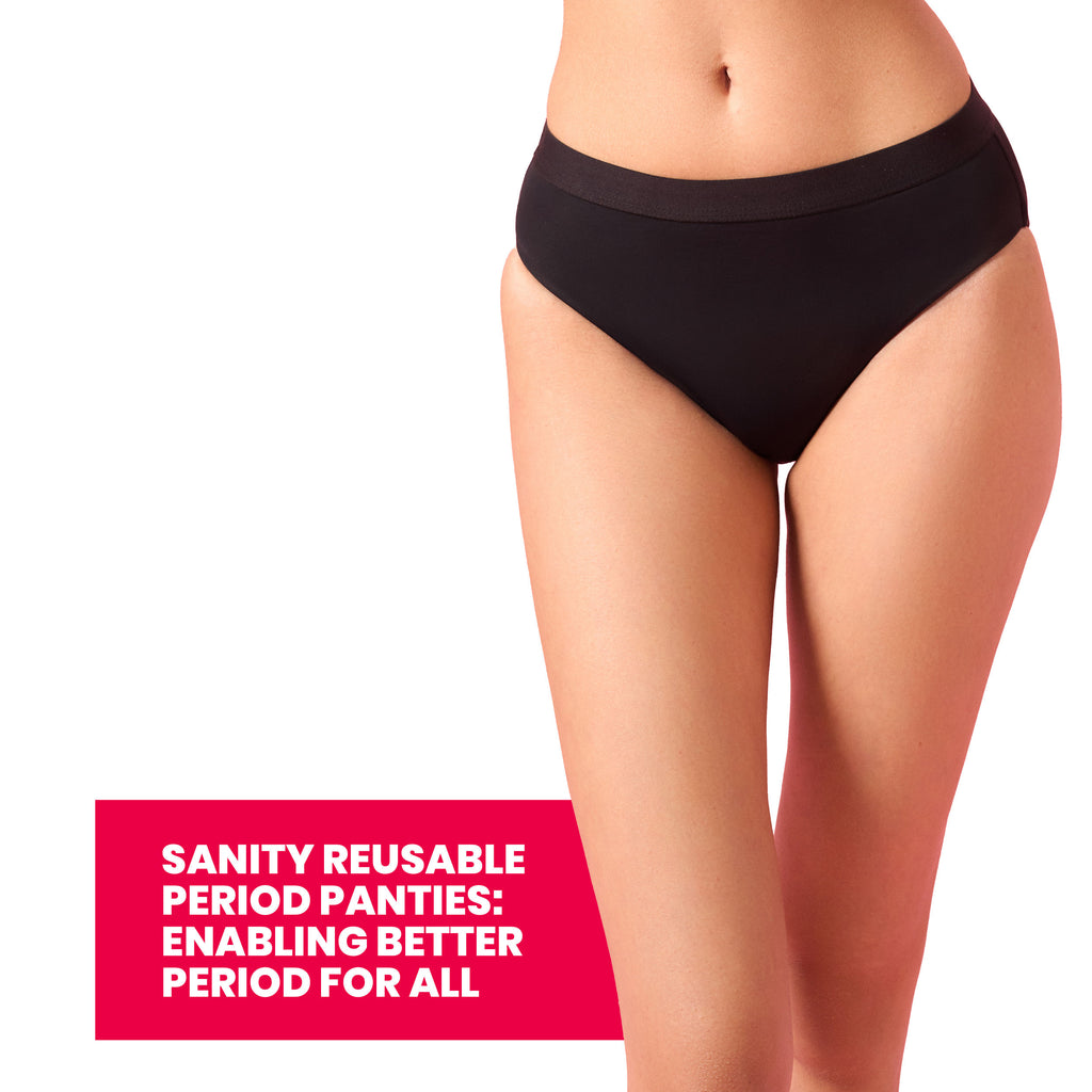 Mid Rise Hipster, Leakproof and Reusable Black Period Panties - Size M