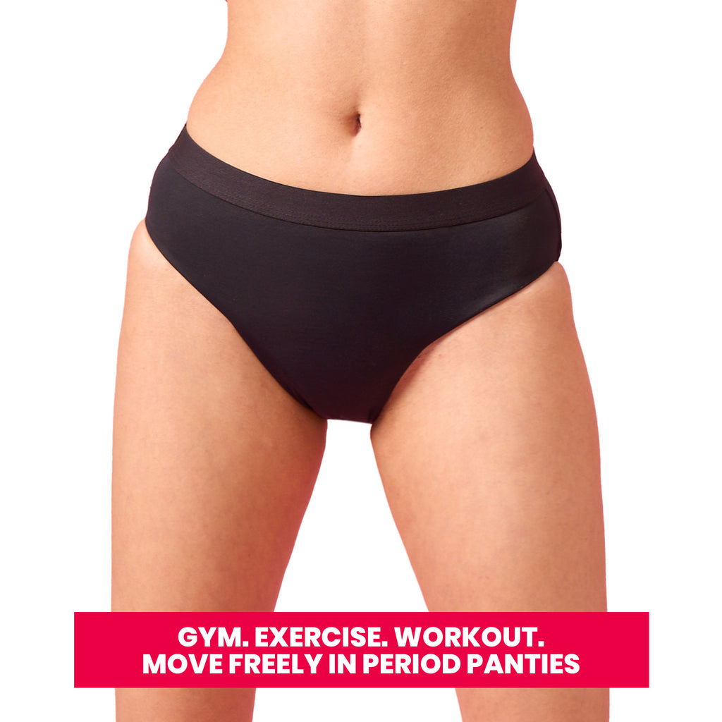Mid Rise Hipster, Leakproof and Reusable Black Period Panties - Size M