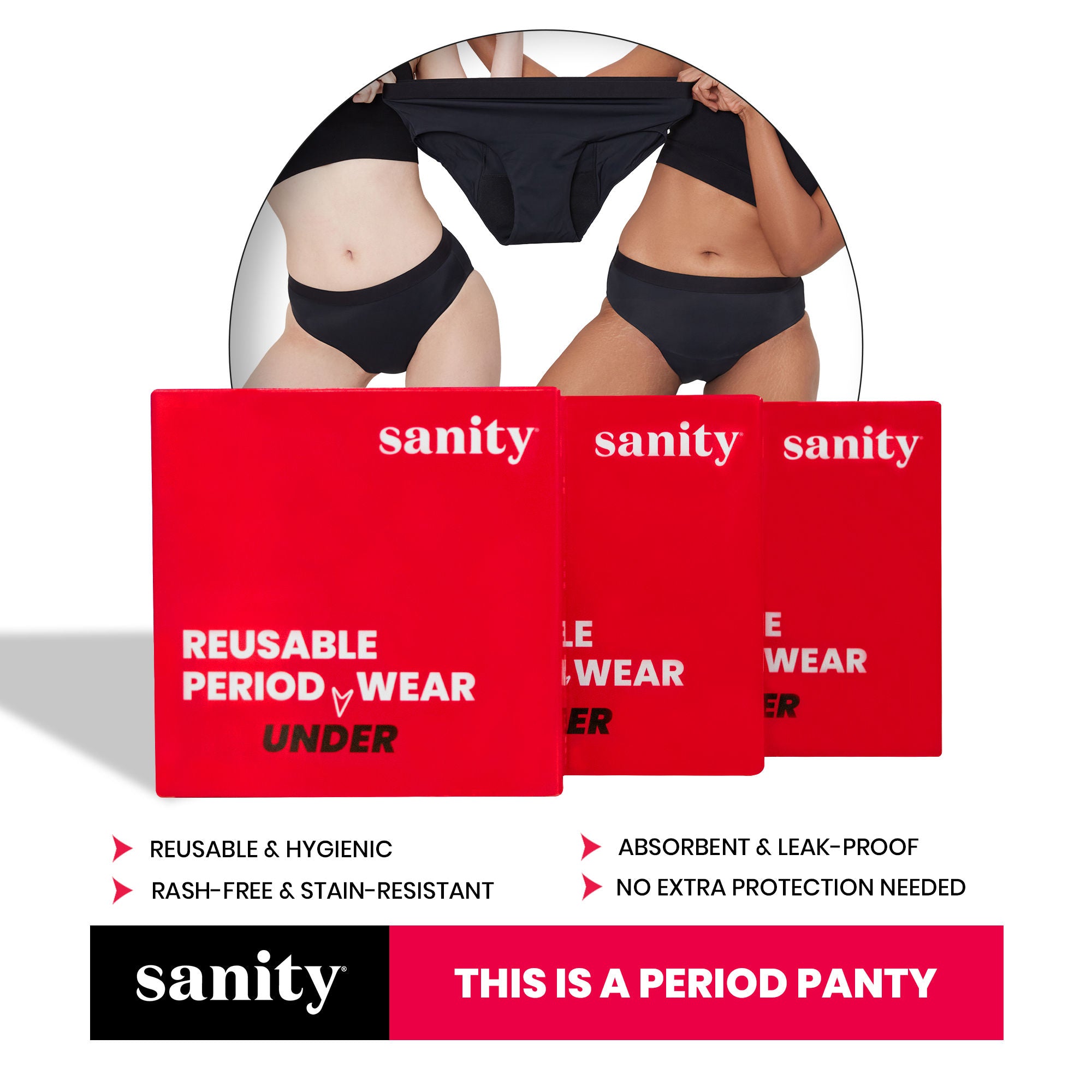 Mid Rise Hipster, Leakproof and Reusable Black Period Panties - Size XXL