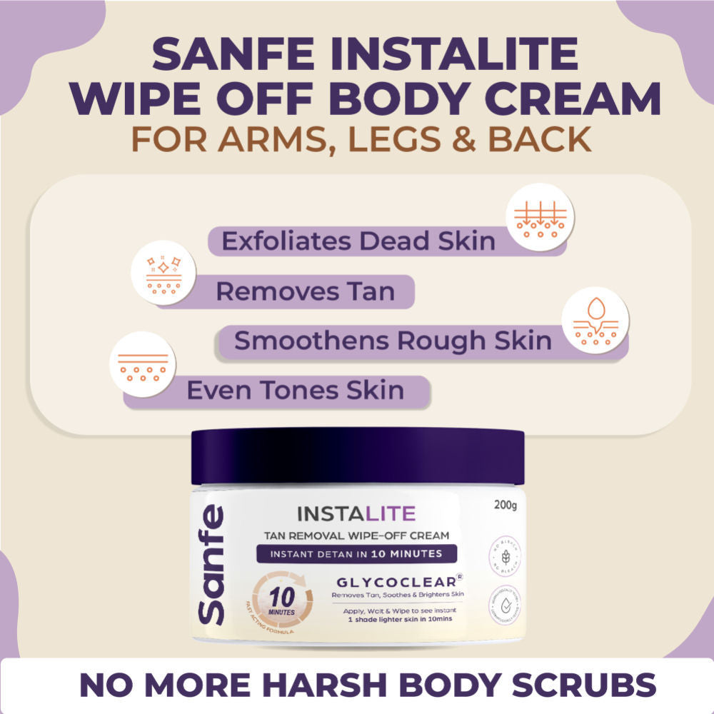 Instalite Detan Wipe Off Body Cream, Tan Removal Detan Cream, 0.5% Kojic Acid & 0.3% Arbutin