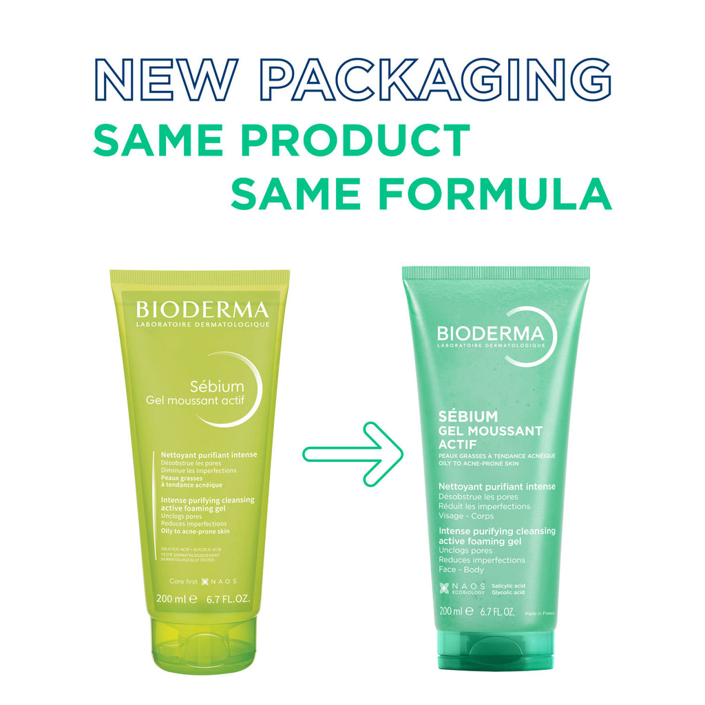 Sebium Gel Moussant Actif Cleanser with Salicylic & Glycolic Acid for Acne Prone, Oily Skin