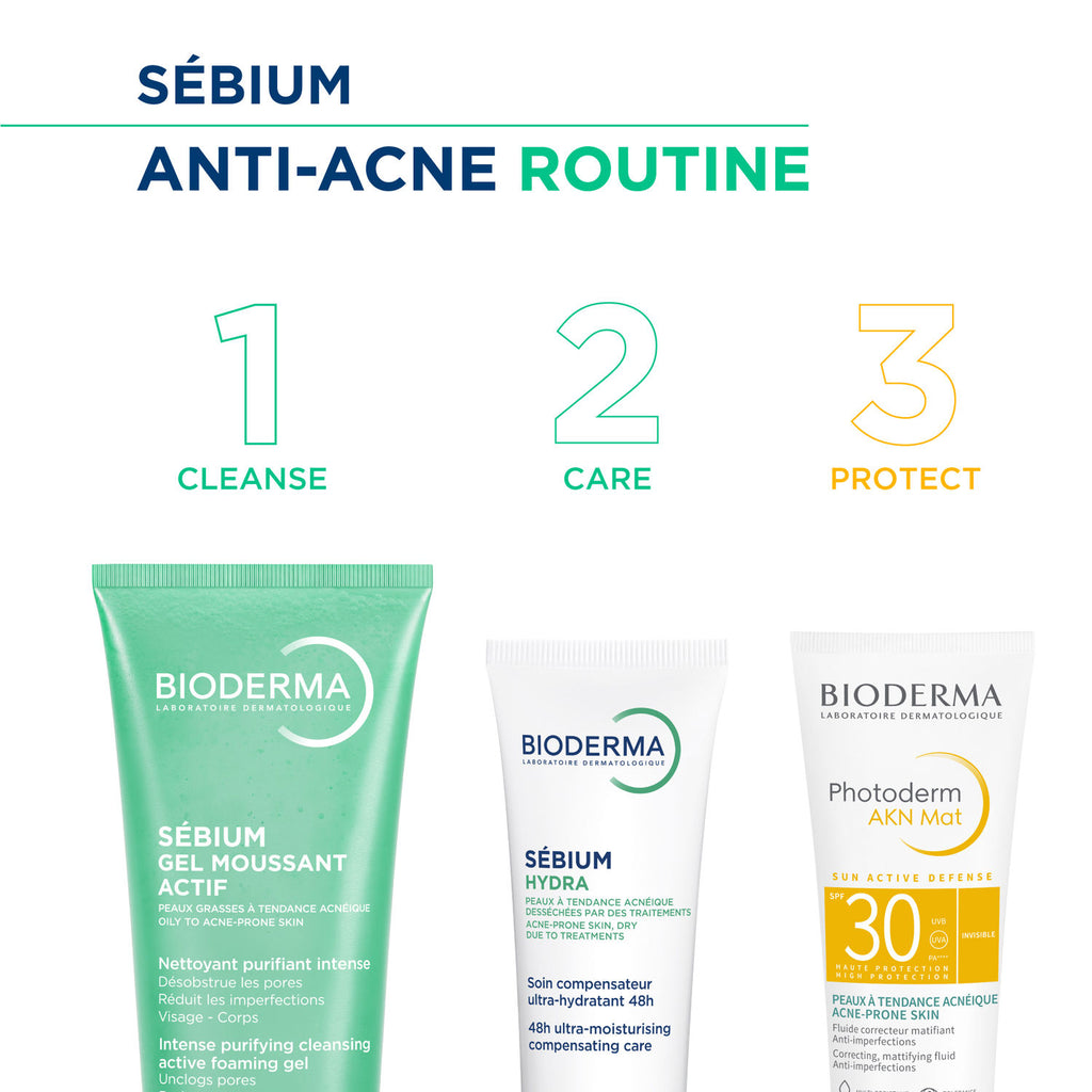 Sebium Gel Moussant Actif Cleanser with Salicylic & Glycolic Acid for Acne Prone, Oily Skin