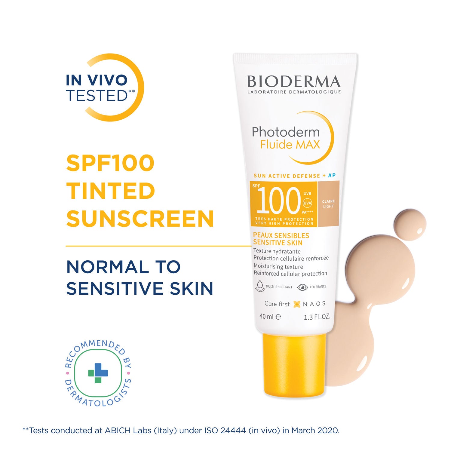 Photoderm Fluide Max SPF 100 PA++++ Tinted Sunscreen for Sensitive Skin | In Vivo Tested