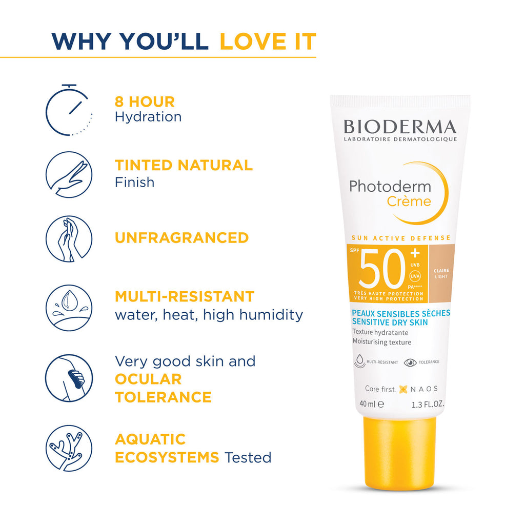 Photoderm Crème Claire SPF 50+ PA++++ Tinted Sunscreen with 8H Hydration | In Vivo Tested