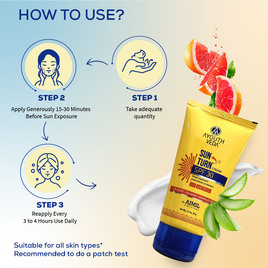 Sun Turn SPF 30 Cream with Zinc Oxide & Aloe Vera to Protect & Prevent Tanning