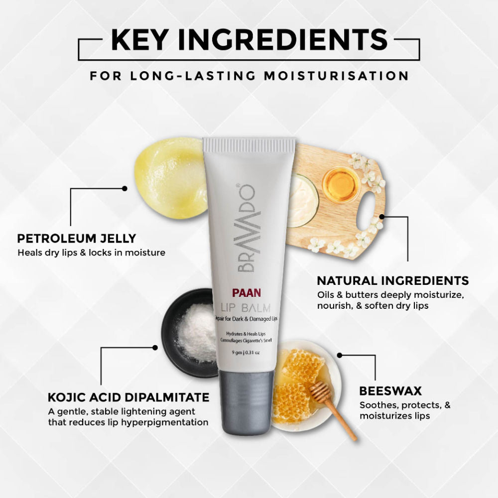 Lip Balm Paan, Heals Dry,Cracked Lips, Lightens Dark Lips, No Tint, No Gloss, Moisturizing