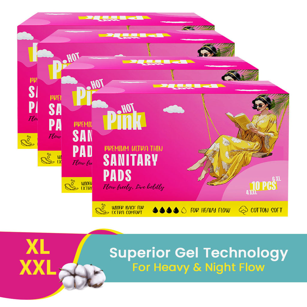 POLKA Hot Pink Sanitary Pads XXL & XL Rash Free Heavy Flow Double Wings Protection