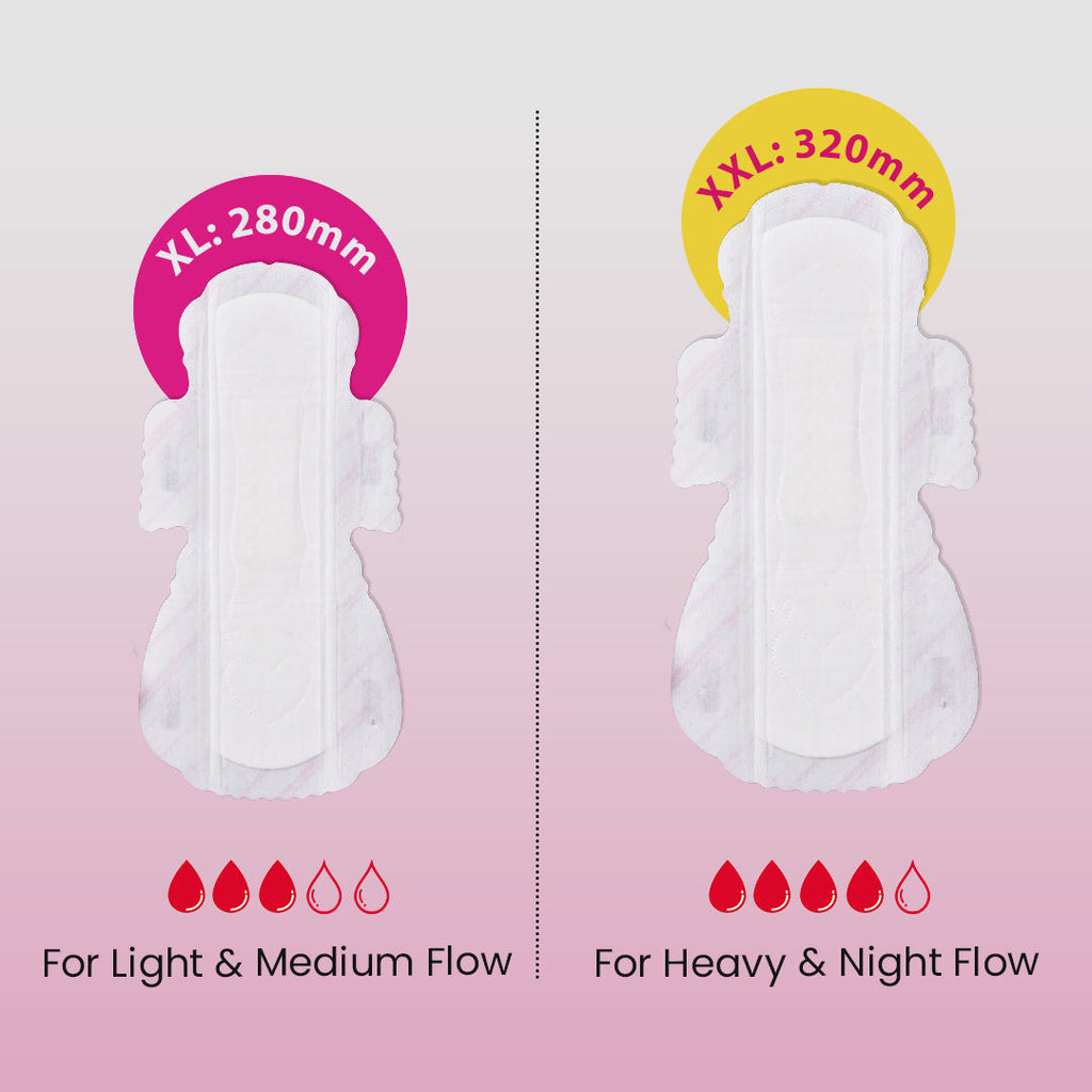 POLKA Hot Pink Sanitary Pads XXL & XL Rash Free Heavy Flow Double Wings Protection
