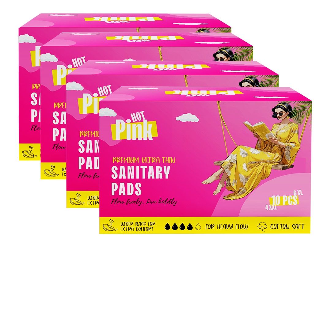 POLKA Hot Pink Sanitary Pads XXL & XL Rash Free Heavy Flow Double Wings Protection