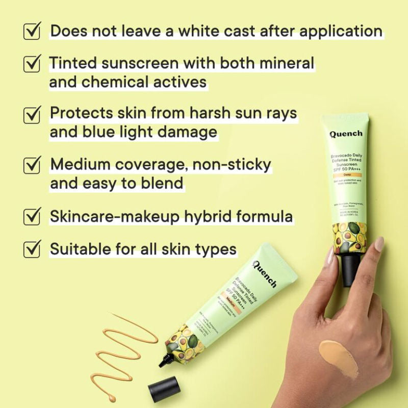 Vit E Avocado Tinted SPF 50 PA+++ Sunscreen with 2% Niacinamide