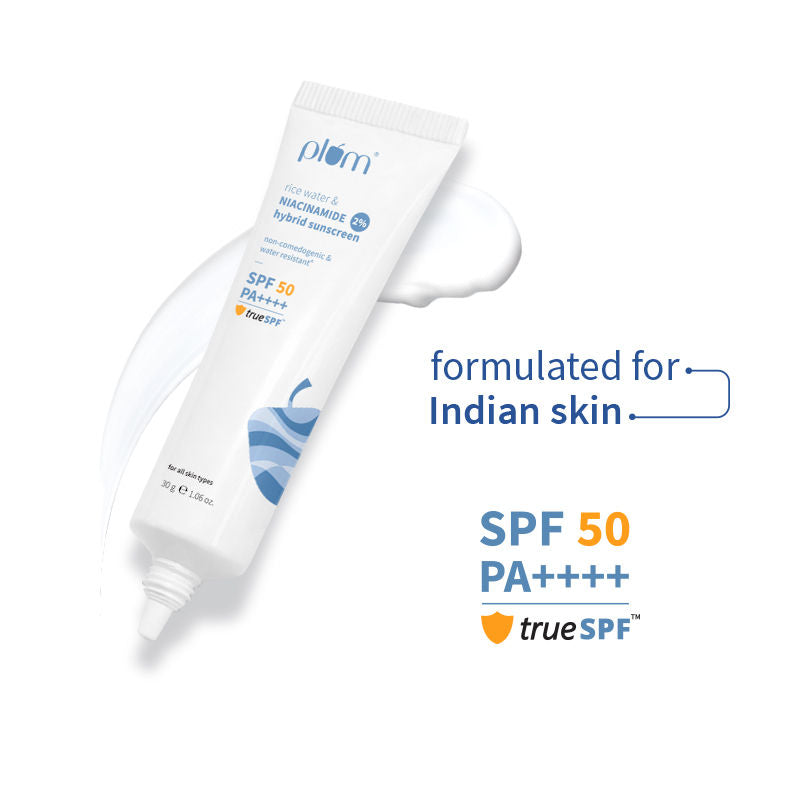2% Niacinamide & Rice Water SPF 50 PA+++ Sunscreen, Fades Tan, For Oily To Dry Skin Type - 30g