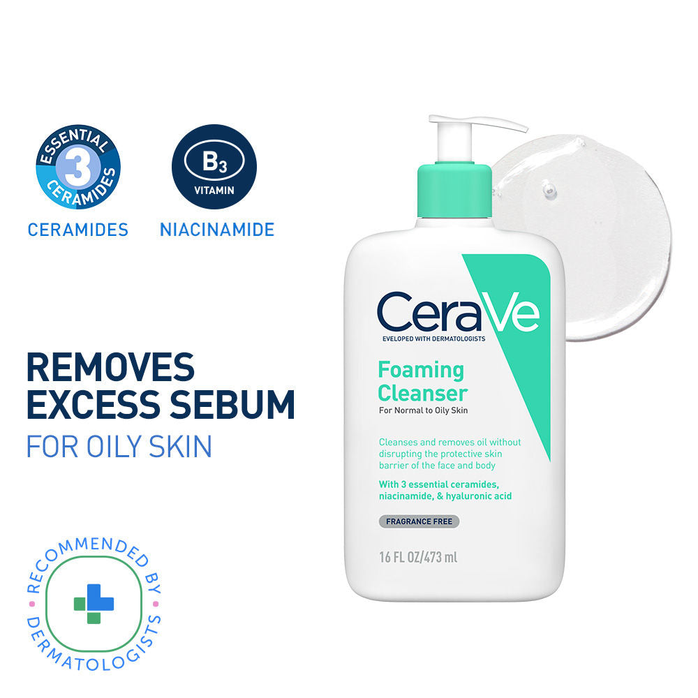 Foaming Cleanser Face Wash For Oily Skin with Ceramides, Dermatologist Recommended - 473ml