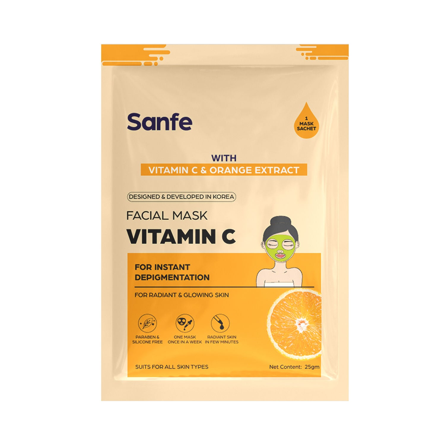 Vitamin C Face Sheet Mask, Korean Skincare For Instant Glow, Hydration & Brightening