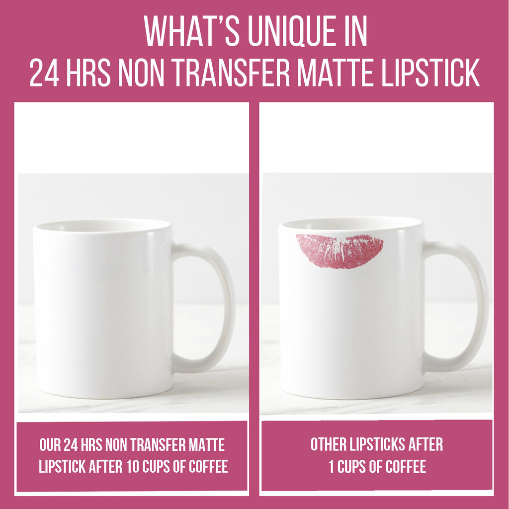 24 Hrs Non Transfer Matte Lipstick, Creamy Texture Matte Finish, Waterproof